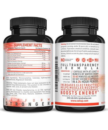 VALI Electrolyte Salts Plus 40mg Caffeine. Rapid Oral Rehydration Replacement Pills. Hydration Nutrition Powder Supplement Energy Recovery & Relief Fast. Fluid Health Essentials. 120 Veggie Capsules Electrolytes + Caffeine - Buy Online on GoSupps.com