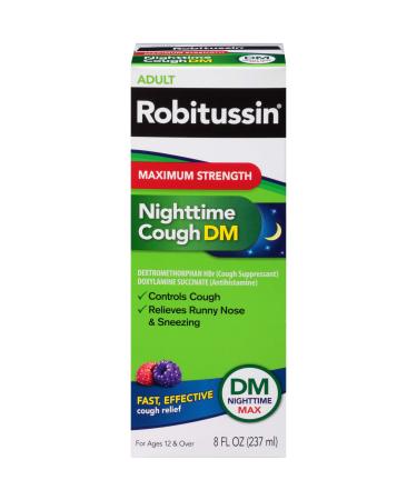 Robitussin Maximum Strength Nighttime Cough DM Cough Medicine for Adults Berry Flavor - 8 Fl Oz - Buy Online on GoSupps.com