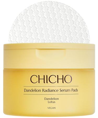 CHICHO Dandelion Radiance Serum Pads (90 Pads) Jumbo 8cm Quick Mask Toner Pads 80.2% Dandelion Biome + Lotus Vegan pH 5.2 Sensitive Skin