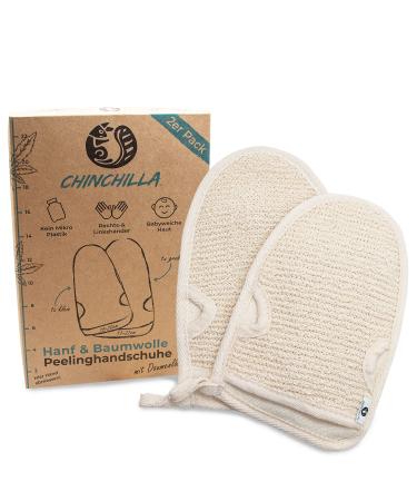 Chinchilla peeling glove |2 pieces made of cotton & hemp |Gentle cleaning for body and face |Shower sponge for peeling & body scrub |Massage shoe - Buy Online on GoSupps.com