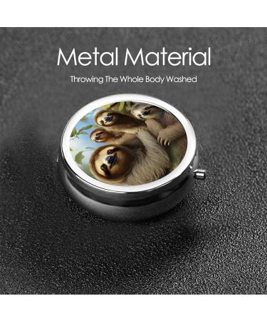 Buy Sloth Family Round Pill Organizer - Portable 3 Compartment Metal Pill Box for Travel & Fashion | Perfect for Pocket & Purse - Buy Online on GoSupps.com