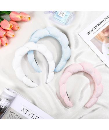 3 Pcs Makeup Headband Set - Puffy Spa Headbands for Women - Skincare & Makeup Accessories - Pink, White, Blue - Buy Online on GoSupps.com