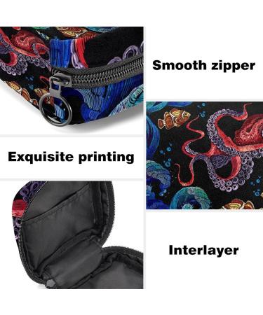 Octopus Sea Wave Tropical Fish Sanitary Napkin Storage Bag | Portable Period Pouch for Women & Teens - Menstruation Cup & Nursing Pad Holder - Buy Online on GoSupps.com