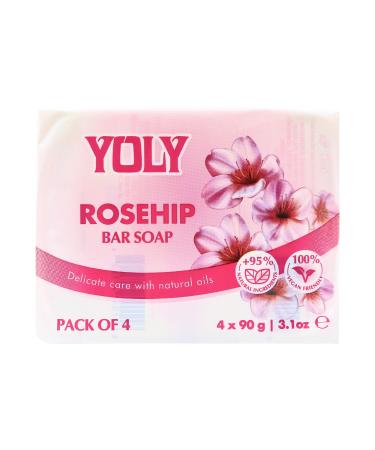 Yoly Rosehip Bar Soap (90 g Pack of 4) - 95% Natural Vegan-Friendly Moisturizing Soap for Silky Smooth Skin