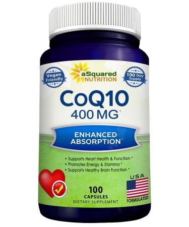 CoQ10 (400mg Max Strength, 100 Veggie Capsules) - High Absorption Coenzyme Q10 Powder - Ubiquinone Supplement Pills, Extra Antioxidant CO Q-10 Enzyme Vitamin Tablets, COQ 10 for Healthy Blood Pressure