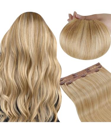 Runature Remy Clip Extensions Real Hair Highlight Blond Blond 35cm Clip Real Hair Extension Invisible Extensions Real Hair Clips Gold Blond highlight light blonde 3 pieces 50g Color #16P24 35cm-3Pcs #16P24