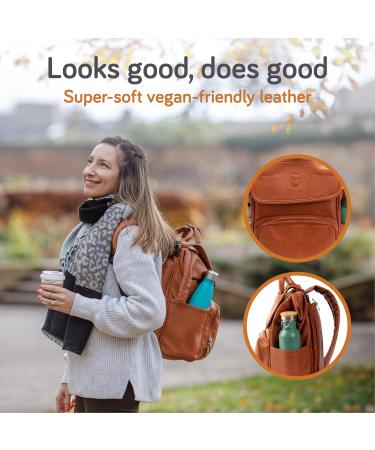 Baby Uma Diaper Bag with Diaper Pad | Large Capacity Backpack with Insulated Bottle Holders & Laptop Compartment | Stylish Synthetic Leather Stroller Bag in Camel Brown - Buy Online on GoSupps.com