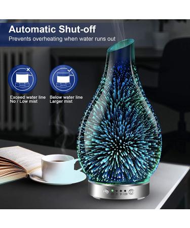 MAXWINER 3D Glass Essential Oil Diffuser - Ultrasonic Aromatherapy with Auto Shut-Off & Timer Setting - 7 Colors LED Lights - 120ml Firework Design - Buy Online on GoSupps.com