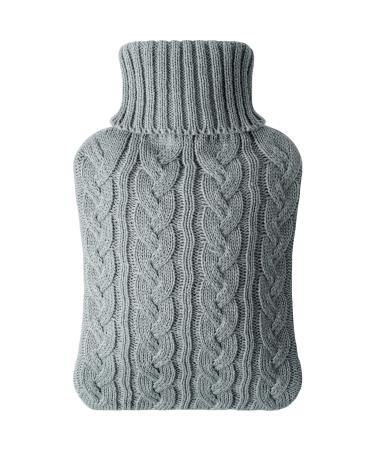 Vicloon hot water bottle with cover 2l knitting cover for hot water bottle removable and washable hot water bottle Christmas & winter gifts for adults & children's-bright gray knitted style light gray