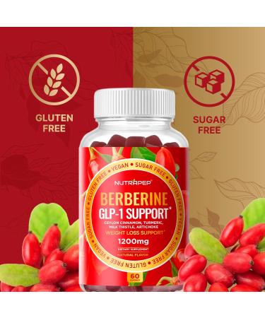 Premium Berberine HCl GLP-1 Support Weight Loss Gummies (1200mg) with Ceylon Cinnamon Turmeric Milk Thistle Artichoke - Sugar Free Gluten Free High Potency GLP1 Support Supplement 60 Count (Pack of 1) - Buy Online on GoSupps.com