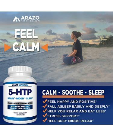 5-HTP 200mg with Calcium for Mood & Sleep | 120 Capsules | High Purity - Arazo Nutrition - Buy Online on GoSupps.com