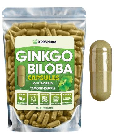 XPRS Nutra Ginkgo Biloba Capsules - Gingko Biloba Encapsulated Supplements for Cognition - Vegan Friendly Ginkoba Biloba - Immunity Boosting Ginkgo Biloba Capsules - 360 Count