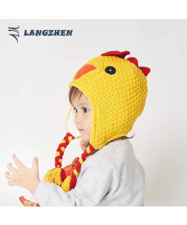 LANGZHEN Toddler Winter Hat Earflap Knit Cap Fleece Lined Beanie for Baby Boys Girls 1-2 Years - Yellow - Buy Online on GoSupps.com