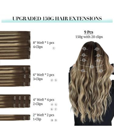 Doores Clip-In Extensions | Real Hair Balayage Chocolate Brown to Honey Blonde | 45cm 18 Inch 9 Pieces 150g Remy Hair Extensions - Buy Online on GoSupps.com