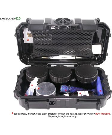 SAFE LOCKER 420Jet Black Smell Proof Case with UV Safe Amber Glass Jars - Discreet, Child Proof, and Robust for Home & Travel - Buy Online on GoSupps.com