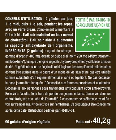 Organic Fermented Black Garlic - Organic Extract Standardized in S-allyl-Cysteine - Supports Blood Circulation Natural Antioxidant - 250 mg - 90 Vegan Capsules - Nutrimea - Made in France - Buy Online on GoSupps.com
