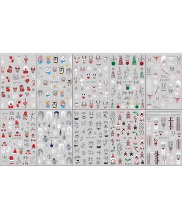 JMEOWIO 10 Sheets Glitter Christmas Nail Art Stickers Decals Self-Adhesive Snowflake Winter Holiday Cute Deer Nail Supplies Nail Art Design Decoration Accessories - Buy Online on GoSupps.com
