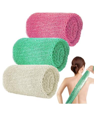 3 PCS African Exfoliating Net Bath Sponge 80 30cm Body Scrubber Net Washcloth Back Scrubber Skin Smoother for Shower Bath (Pink Green Rice White)