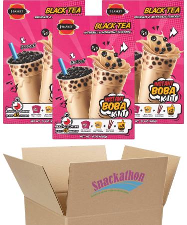 Instant Boba Bubble Pearl Milk Tea Kit with Authentic Tapioca Boba, Straws Included, 9 Servings (Black Tea, 9 Servings)