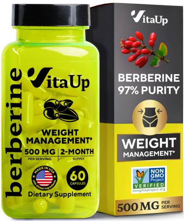 Berberine Supplement 500mg - USA Made Berberine 500mg - Non-GMO Berberine HCL - Berberine Supplements for Weight Management Energy Immune Support - 60 Capsules 60 Count (Pack of 1)