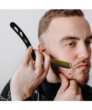 Cambridge Cutthroat Straight Edge Razor Kit - Stainless Steel Black & Gold Barber Razor with 10 Blades, Premium Single Blade Razor for Men with Travel Pouch - Buy Online on GoSupps.com