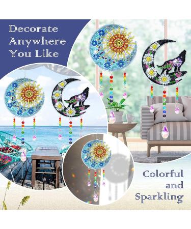 ZYNERY Diamond Painting Wind Chime Kit - Moon Wolf & Moon Sun Design - DIY Diamond Art for Home & Garden Decor - 2PCS Set - Buy Online on GoSupps.com