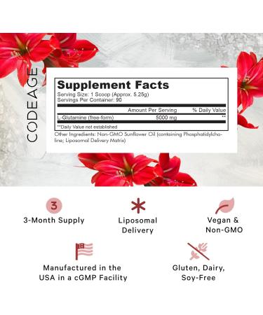 Codeage L-Glutamine Powder 5000mg - Vegan Non-GMO Amino Acid Supplement for Gut Health & Muscle Support - 3-Month Supply Liposomal Delivery 16.67 oz - Buy Online on GoSupps.com