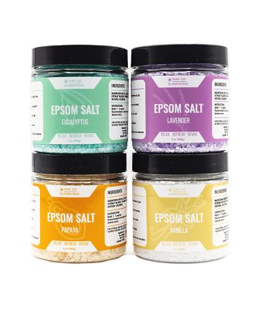 Epsom Bath Salts for Soaking Epsom Salts Foot Soak Bath Salts Gift Set (4 Pack Bundle) Eucalyptus Lavender Vanilla Papaya Scented Epsom Salt
