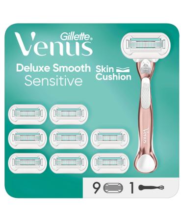 Gillette Venus Deluxe Smooth Sensitive Razor Women Women's Razor + 9 Razor Blades with 5-fold blade gift for women plastic black razor + 9 blades - Buy Online on GoSupps.com