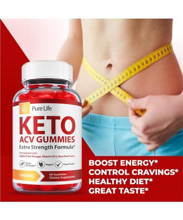 Pure Life Keto Gummies with Apple Cider Vinegar B12 - Vegan Formula for Weight Loss - 60 Gummies - Buy Online on GoSupps.com