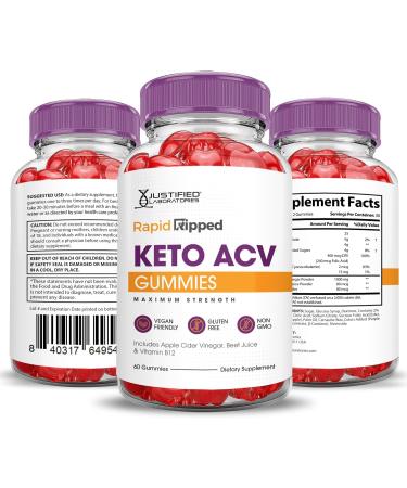 Buy 3 Pack Rapid Ripped Keto ACV Gummies - 1000MG Vegan Non-GMO Apple Cider Vinegar with Pomegranate & Beet Juice - 180 Gummies - Buy Online on GoSupps.com