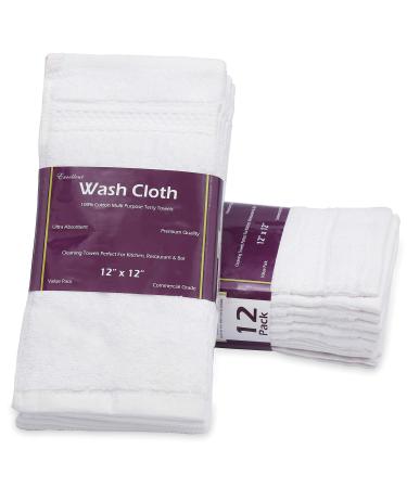 Excellent Deals Kitchen Wash Cloth 12 Pack White - 100% Cotton Washcloth 12 x 12 - Absorbent and Soft Bathroom washcloths - Machine Washable Facecloth - Lint Free Face Towels 12 - Pack Wash Cloth-white
