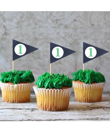 12Pcs Golf Cupcake Toppers - Golf Boy 1st Birthday Party Decorations Boy Girl First Birthday Cupcake Toppers Sports Themed Baby Shower Party Decor Golf Triangle Flag Cupcake Topper