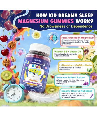 Kids Magnesium Sleep Gummies Sugar Free Magnesium Glycinate Malate & Citrate w/Saffron GABA L-Theanine & Herbs No Melatonin - Natural Bedtime Calm & Sleep Aid for Relaxation Brain Muscle 2Pack - Buy Online on GoSupps.com