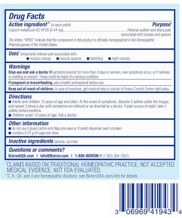 Boiron Cuprum Metallicum 6C Homeopathic Medicine for Nighttime Leg Cramp Relief Muscle Cramps and Spasms - 3 Count (240 Pellets) - Buy Online on GoSupps.com