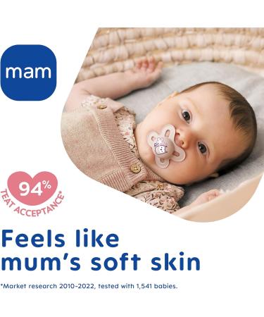 MAM Original Start Soother 0-2 Months (Pack of 2) Baby Soother Made from Sustainable Material SkinSoft Silicone Teat with MAM Soother Case Cream Plain Stone - Buy Online on GoSupps.com