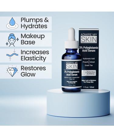 Admire My Skin Organic Polyglutamic Acid Serum - Hydrating Anti-Aging Formula with Hyaluronic Acid & Propolis | 1oz - Shop Internationally - Buy Online on GoSupps.com