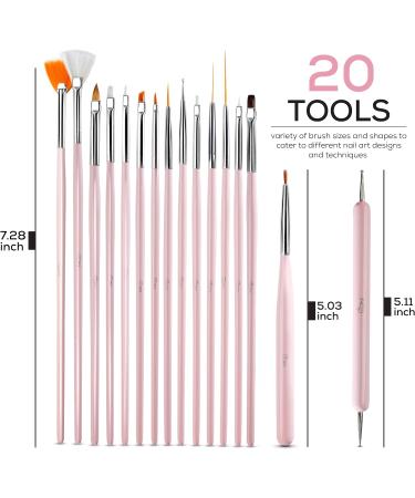 Glow 20 Piece Nail Art Brushes and Dotting Tools Kit - Premium Quality for Beginners & Professionals - Wooden Handle - Pink - Buy Online on GoSupps.com