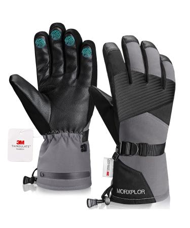 MORXPLOR Winter Ski Snow Gloves Men Women,Waterproof Windproof Touchscreen Snowboard Gloves,3M Thinsulate Insulated Warm Winter Snowmobile Gloves BlackGrey Medium
