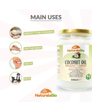 Organic Virgin Coconut Oil 500ml | Raw Cold Pressed from Sri Lanka | NaturaleBio Unrefined & Natural | Pack of 1 - Buy Online on GoSupps.com