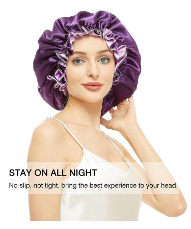 X-Large Purple Silk Bonnet for Women with Curly, Natural, and Long Hair - Oversized Sleep Cap for Night - Buy Online on GoSupps.com
