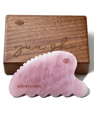 Rena Chris Gua Sha Facial Tool Natural Rose Quartz Stone Body Gua sha with Exquisite Wooden Box Large Guasha Suitable for Face Lifting Puffiness Reducing and Whole-Body Massage Skin Care Massager