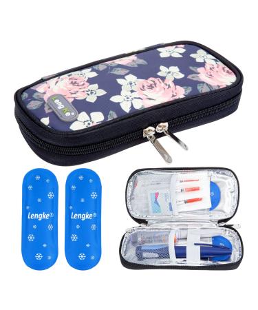 Youshares insulin cooling bag with 2 nylon cooling packs medication bag insulin pen cool box Small diabetes case for diabetic utensils keep the stocks safe and cold (flower) Red flower on black