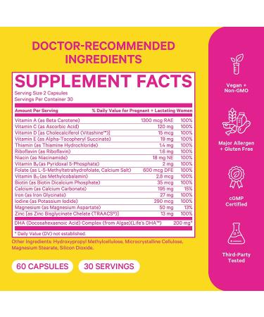 Pink Stork Total Prenatal Vitamin with DHA, Folic Acid, and Essential Nutrients - 60 Vegetarian Capsules - Buy Online on GoSupps.com