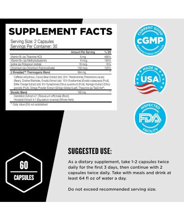 Beast Sports Nutrition 2Shredded - 60 Vegetable Capsules - Fat Burner, Energy Booster & Metabolism Support - Keto-Friendly Thermogenic Complex - 30 Servings - Buy Online on GoSupps.com