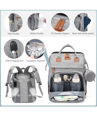 LOVEVOOK 5-in-1 Diaper Bag Backpack with Changing Station and USB Port | Waterproof Baby Bag with Mat, Toy Bar & Sunshade | Grey Travel Backpack for Boys & Girls - Buy Online on GoSupps.com