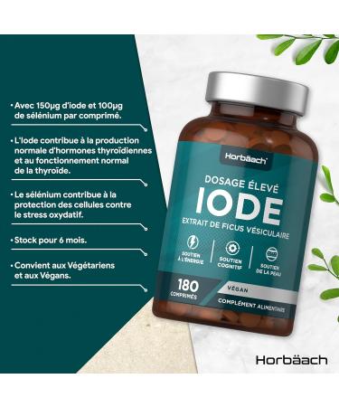 Iodine 150 mcg | 180 Vegan Tablets | Iodine Dietary Supplement with Selenium | Iodine | by Horbaach - Buy Online on GoSupps.com