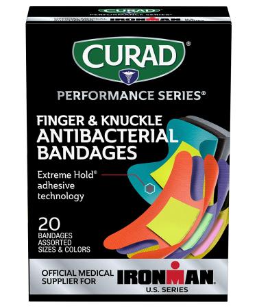 Curad Ironman Antibacterial Bandages - 20 Count, Extreme Hold Adhesive, Fabric, Fingertip & Knuckle - Buy Online on GoSupps.com