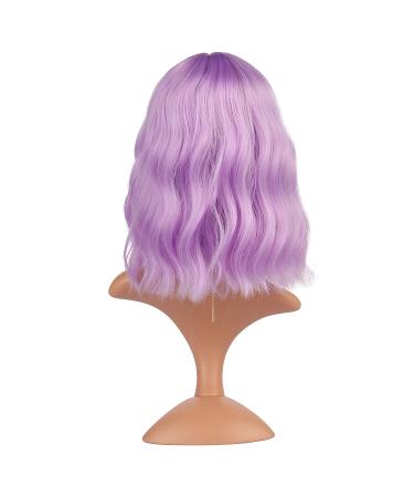 eNilecor Lavender Purple Short Wavy Bob Wig with Air Bangs - 12 Natural Colorful Wig for Women - Buy Online on GoSupps.com