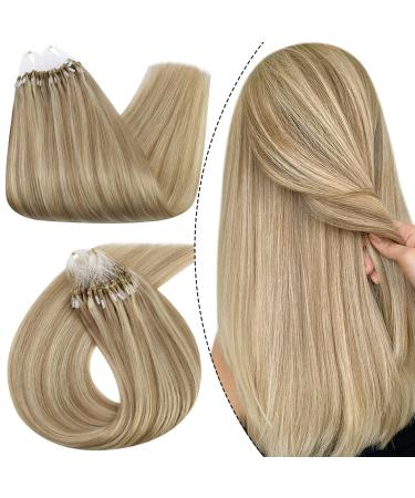 UGEAT 20 Pollice Microring Hair Extension Capelli Veri Microring 50Grammo Cold Fusion Hair Extensions Da Biondo Dorato A Biondo Chiaro (16/22) Capelli Naturali Veri 1.Microring #16/22